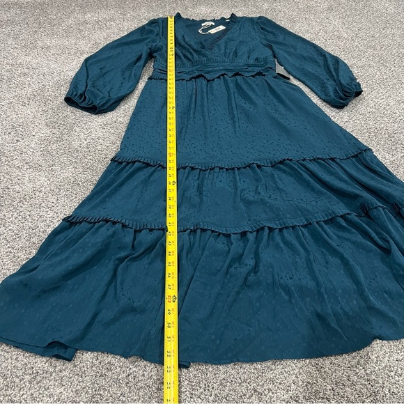 NWT Max Studios Jacquard Satin Tiered Maxi Dress Teal Boho Full Sleeve Size XL - Picture 4 of 11